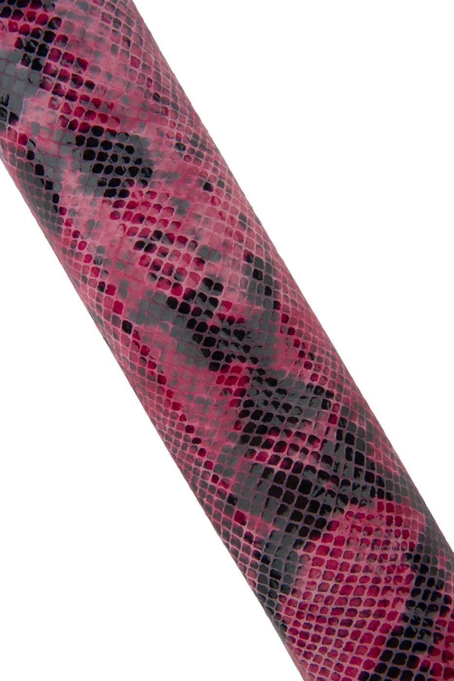 Dark pink GLOSSY PYTHON printed leather hide, reptile textured cowhide, magenta red soft snakeskin for crafters B19428-ST La Garzarara