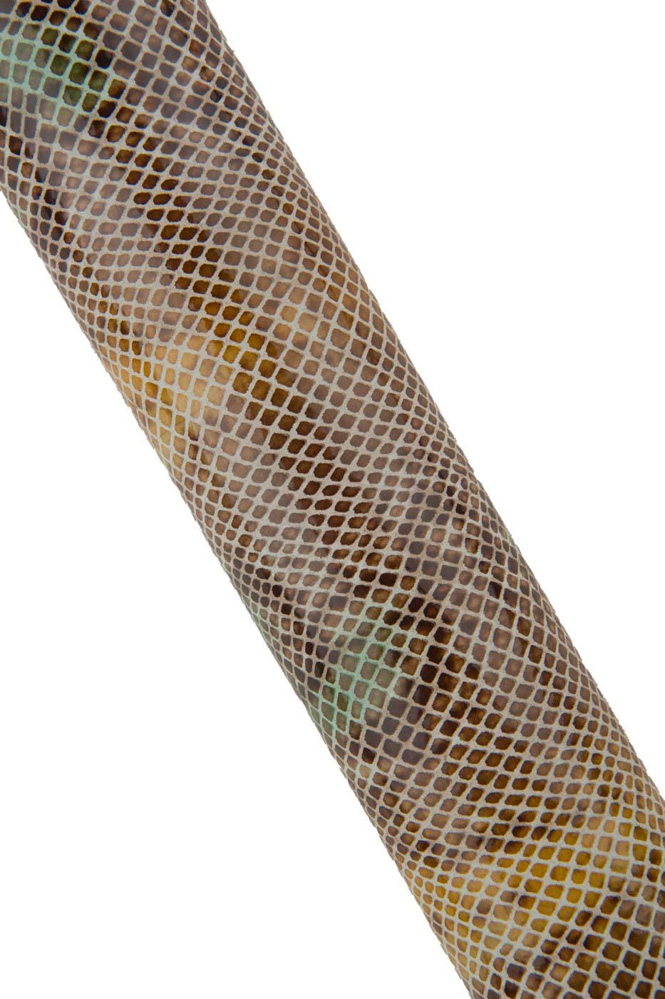 Beige - brown - green PYTHON textured leather skin, GLOSSY reptile printed cowhide, soft snakeskin for hobbyists B19443-ST La Garzarara