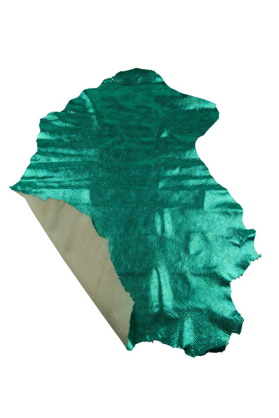 Turquoise METALLIC REPTILE printed leather skin, sparkle crocodile embossed goatskin, bright soft hide B19481-MT(st) La Garzarara