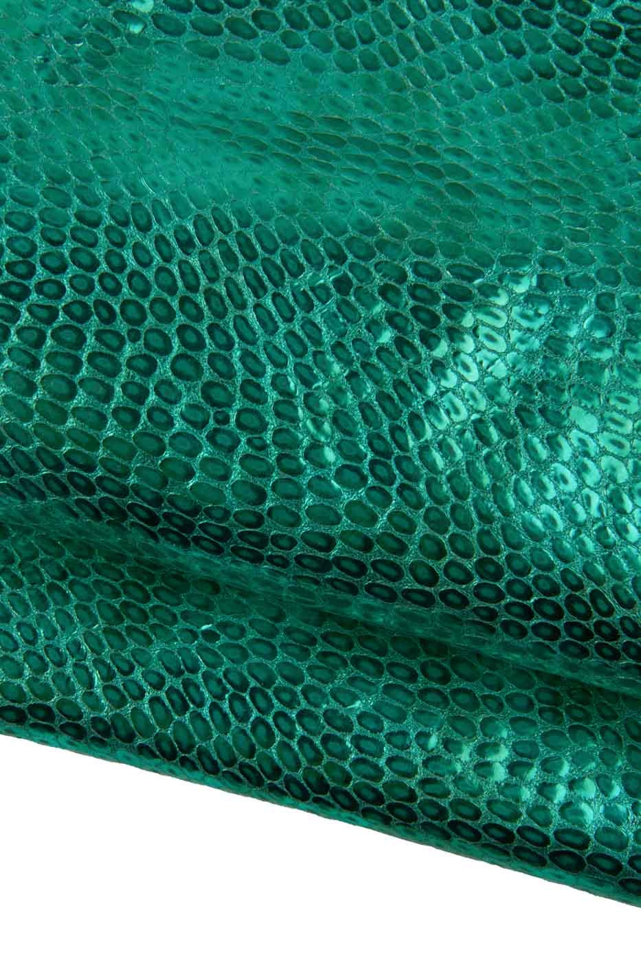Turquoise METALLIC REPTILE printed leather skin, sparkle crocodile embossed goatskin, bright soft hide B19481-MT(st) La Garzarara