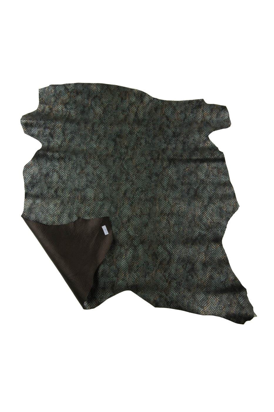 METALLIC PYTHON textured leather skin, steelmetal, black, bronze reptile printed goatskin, glossy soft hide B19316-MT(st) La Garzarara