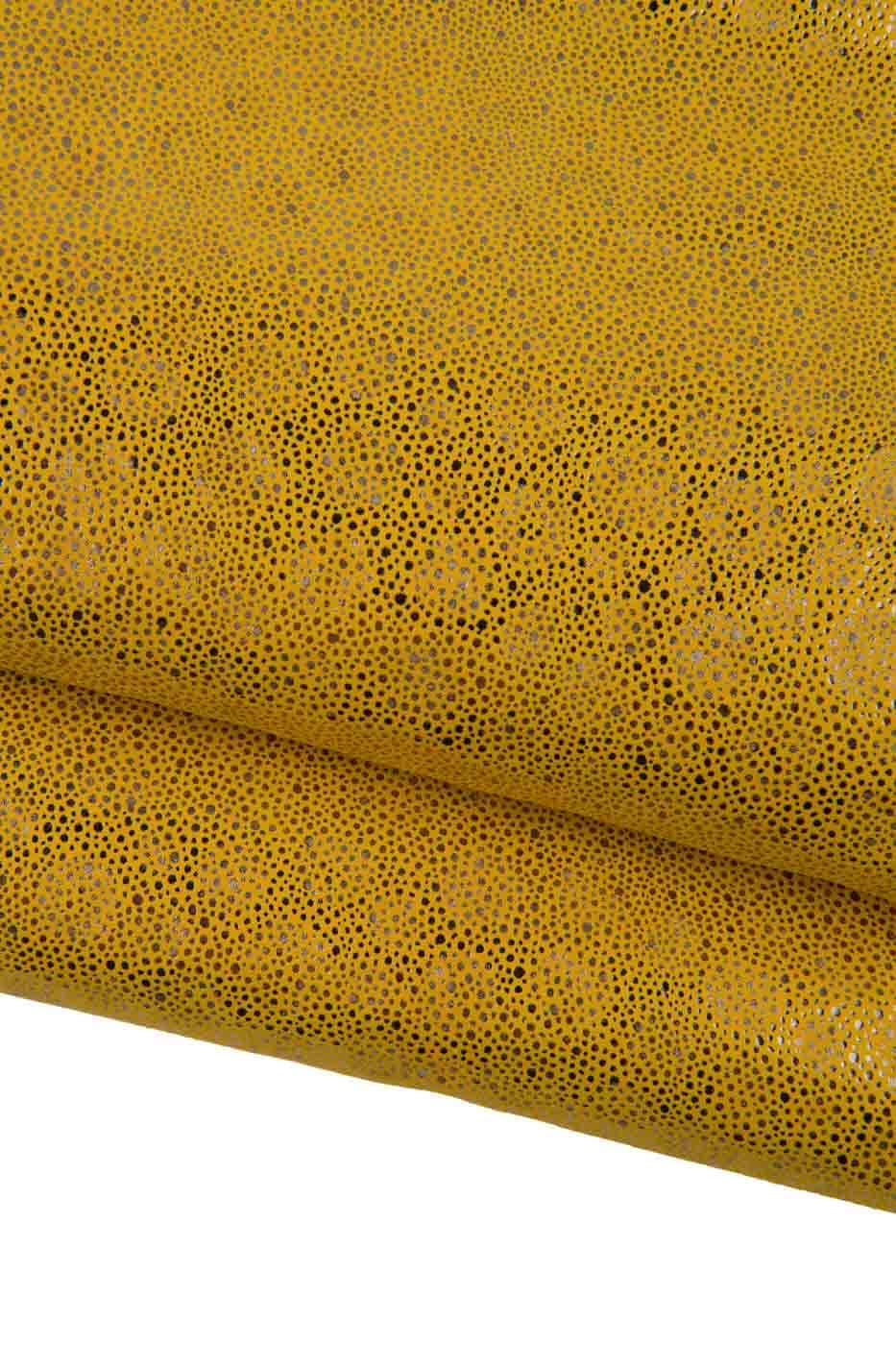 METALLIC textured leather skin, yellow suede goatskin with light gold REPTILE - like print, soft bright hide B19487-MT(st) LaGarzarara