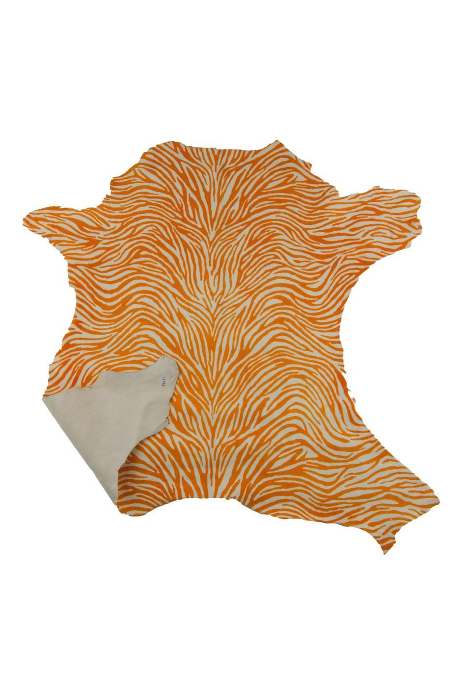 ZEBRA printed hair on leather hide, orange - white animal print on PONY calfskin, hairy cowhide, soft hairy leather B19380-CV La Garzarara