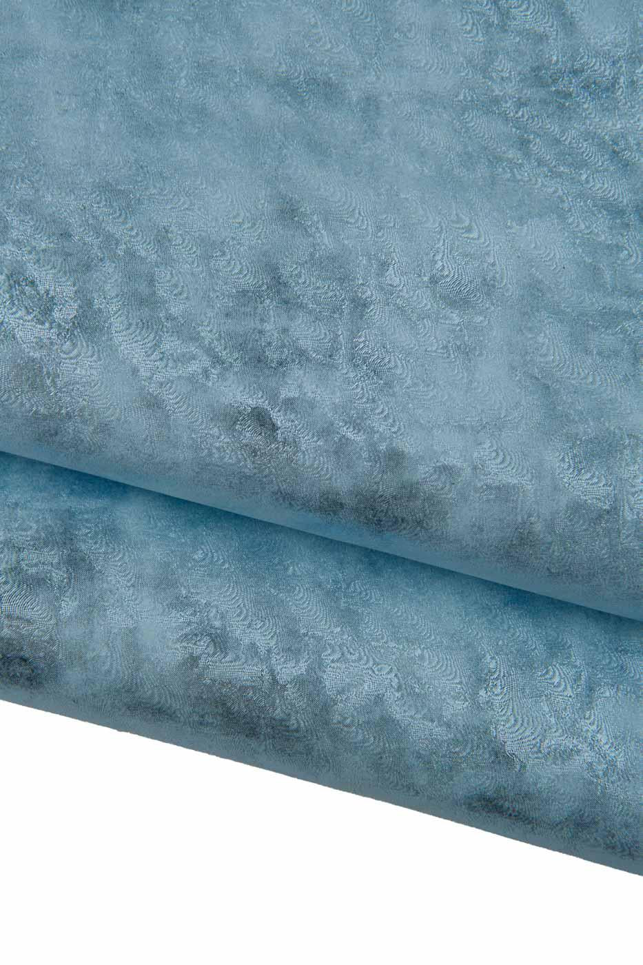 METALLIC SUEDE leather skin, silver foil on light blue suede, soft bright sparkle material for diy projects B19396-MT(st) La Garzarara