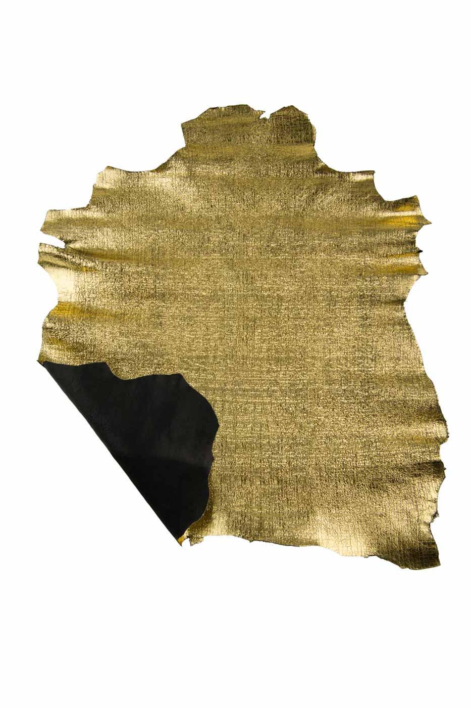 Pack of 3 GOLD METALLIC leather skins, soft bright crackle printed goatskins for hobbyists B19432-MT(st) La Garzarara