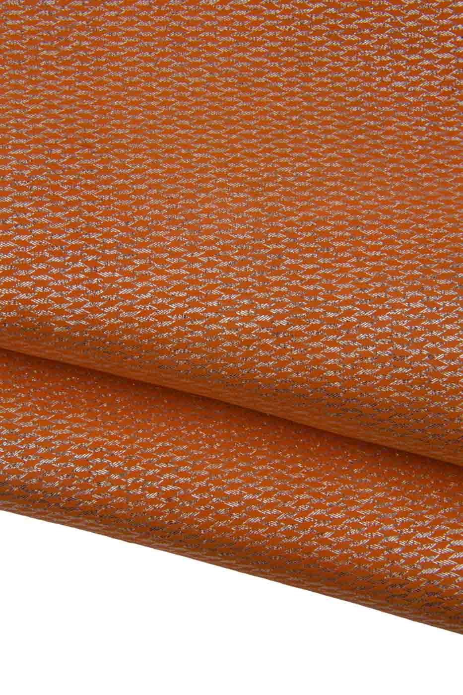 Pack of 3 IRIDESCENT metallic suede goatskins, orange leather skins with silver HOLOGRAPHIC geometrical pattern B19401-MT(st) LaGarzarara