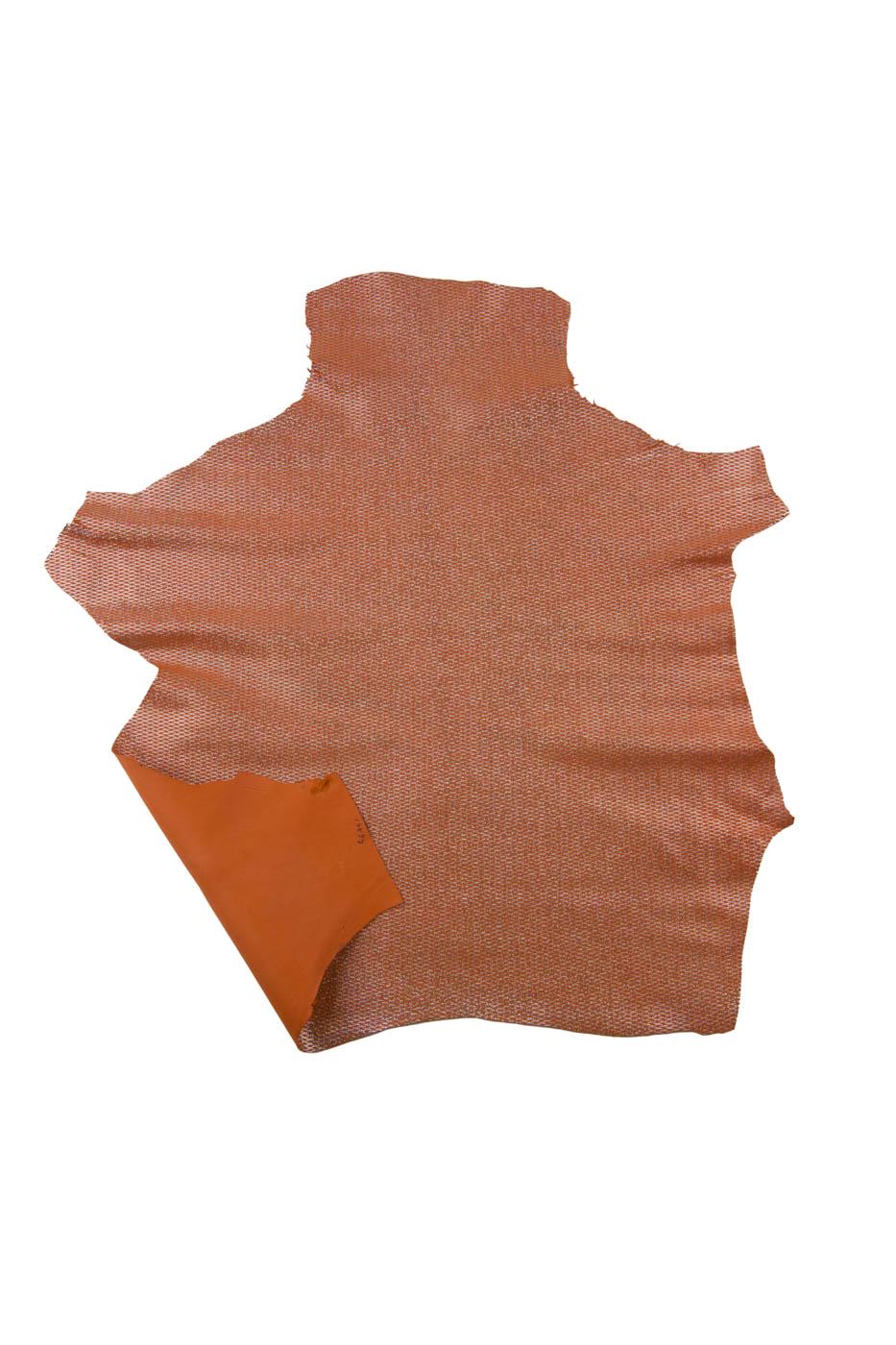 Pack of 3 IRIDESCENT metallic suede goatskins, orange leather skins with silver HOLOGRAPHIC geometrical pattern B19401-MT(st) LaGarzarara