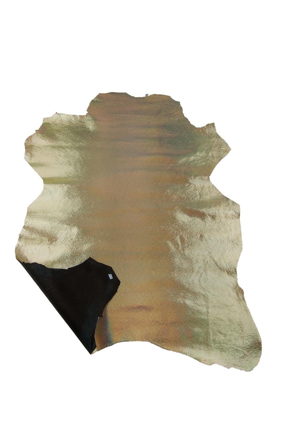 Light gold METALLIC leather skin, iridescent CRACKLE printed goatskin, soft sparkle material for crafters B19425-MT(st) La Gararara