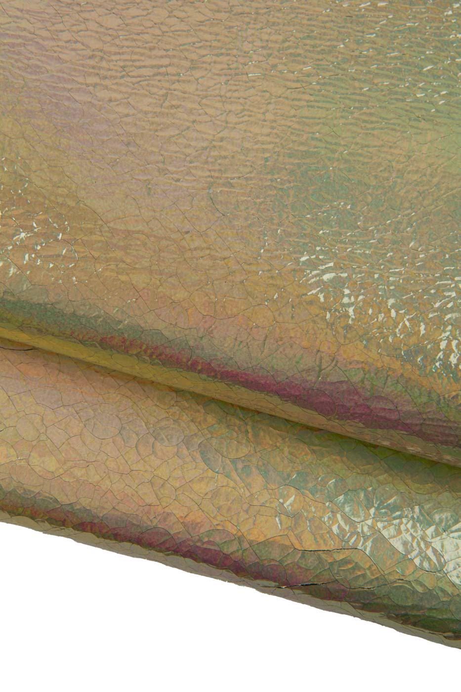 Light gold METALLIC leather skin, iridescent CRACKLE printed goatskin, soft sparkle material for crafters B19425-MT(st) La Gararara