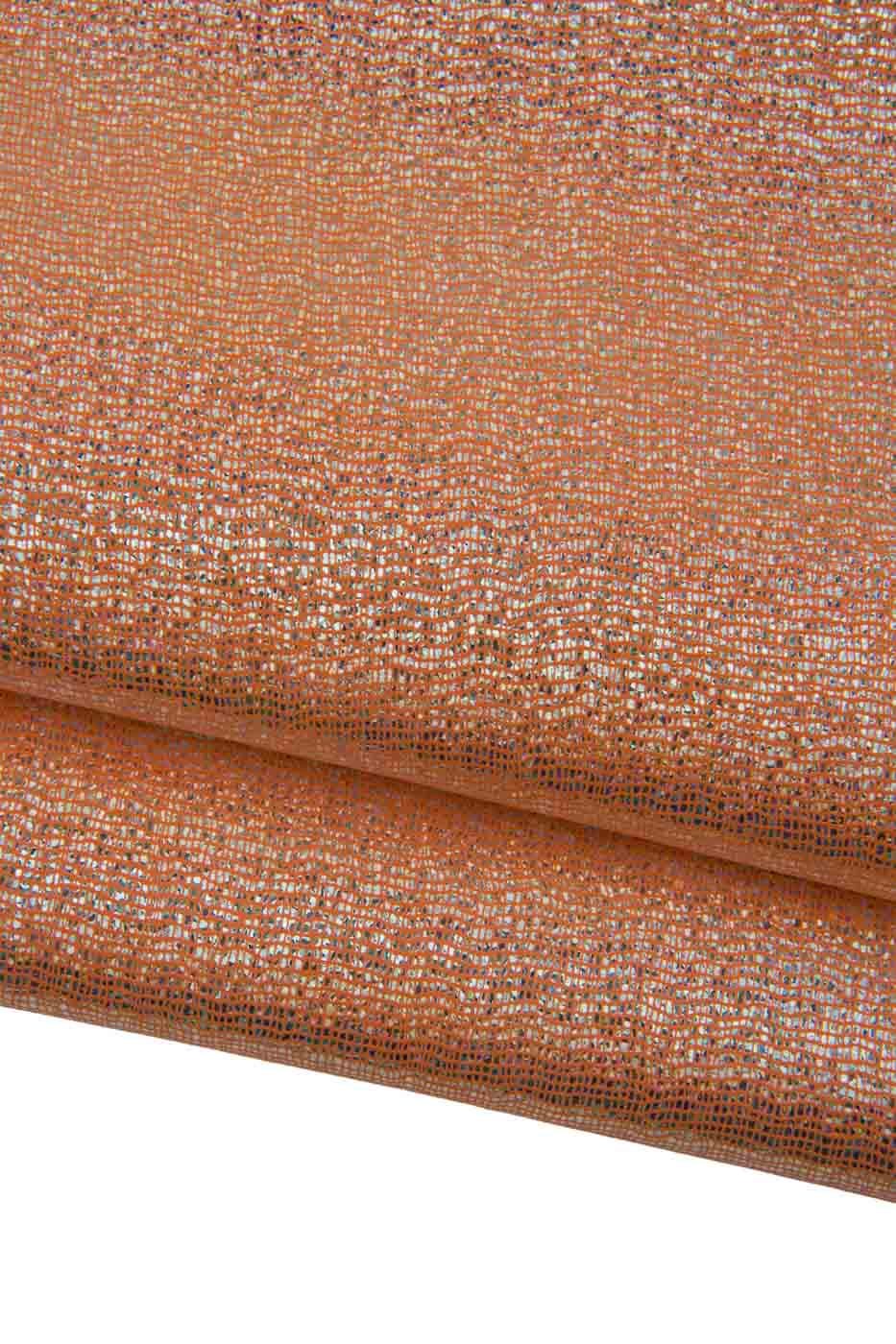 Bundle of 3 IRIDESCENT metallic suede goatskins, orange leather skins with silver HOLOGRAPHIC reptile pattern B19426-MT(st) LaGarzarara