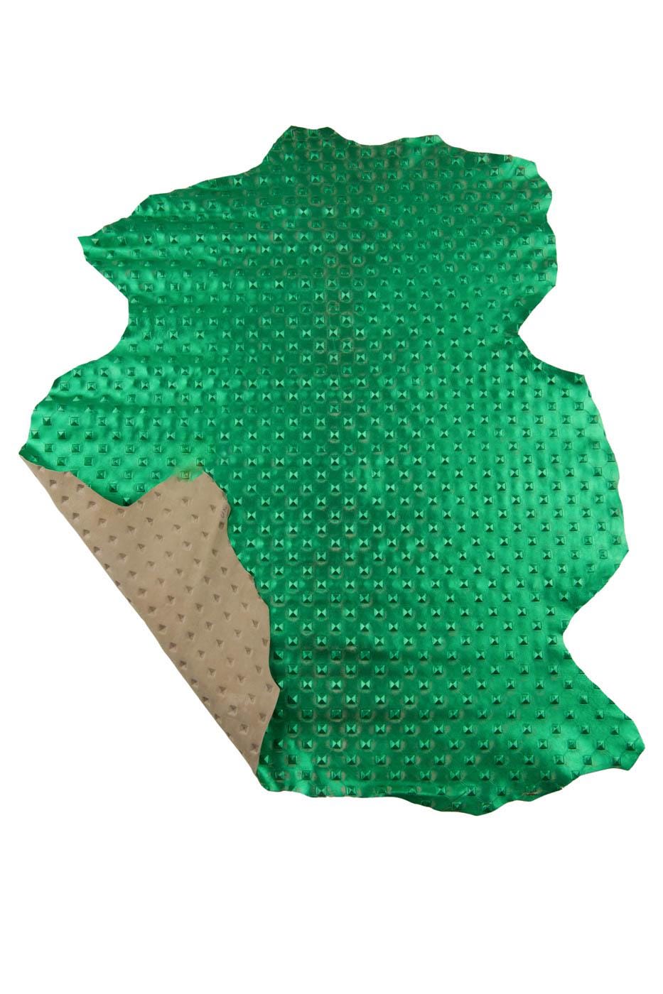 Green EMBOSSED leather skin, RELIEF printed goatskin, soft metallic vintage distressed hide, 0.7 - 0.9 mm B19387-MT(st) La Garzarara
