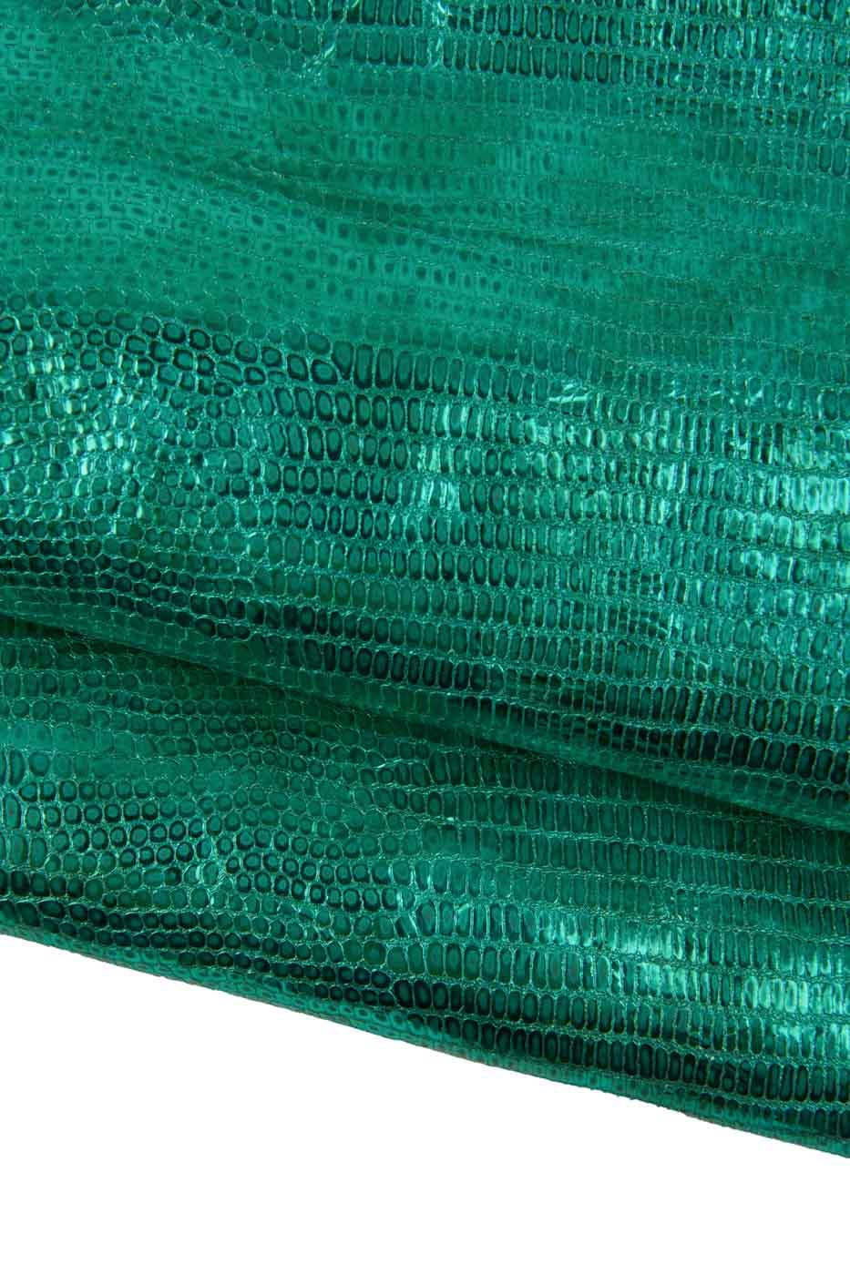Turquoise METALLIC LIZARD printed leather skin, sparkle crocodile printed goatskin, bright soft hide B19482-MT(st) La Garzarara