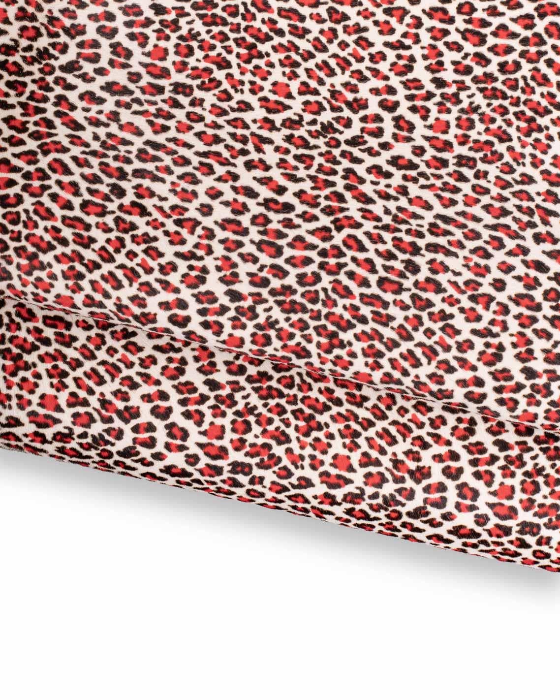 LEOPARD printed hair on leather hide, red - black CHEETAH texture on cream pony calfskin, cowhide for crafting B18985-CV La Garzarara