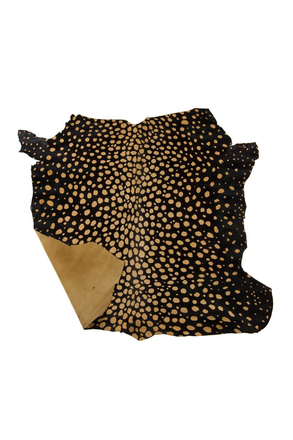 ANIMAL printed hair on leather hide, biege - dark brown textured PONY calfskin, luxurious cowhide for crafting B19376-CV La Garzarara