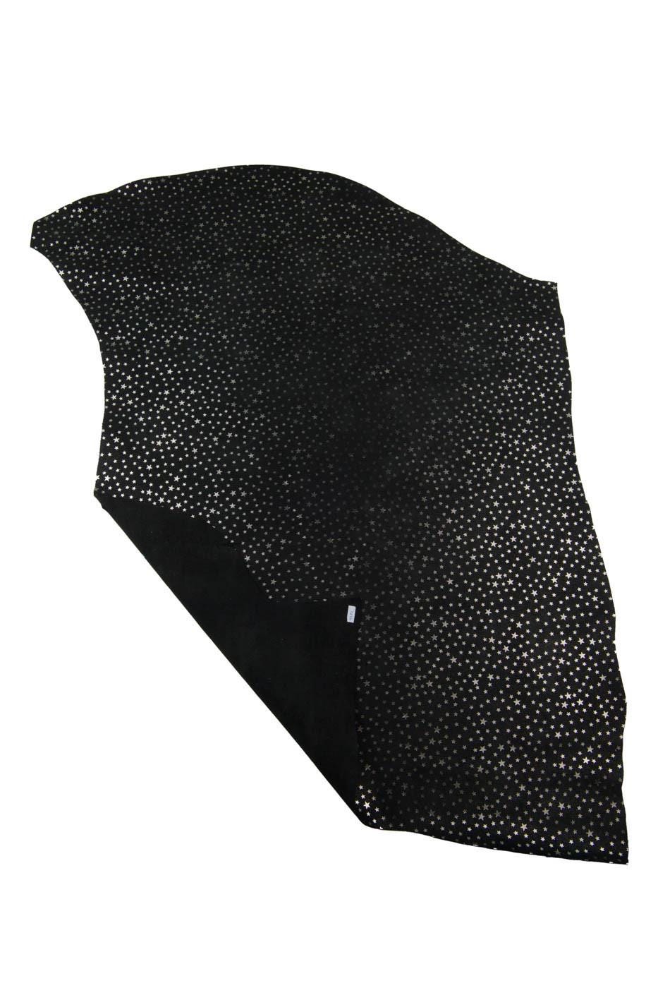 Silver STARS texture on black suede leather hide, METALLIC printed cowhide for hobbyists B19418-MT(st) La Garzarara