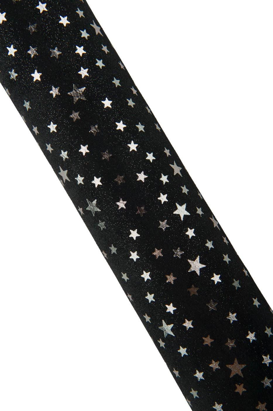 Silver STARS texture on black suede leather hide, METALLIC printed cowhide for hobbyists B19418-MT(st) La Garzarara