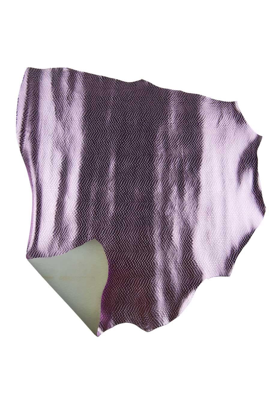 Pink METALLIC CROCODILE leather skin, glossy reptile textured goatskin, soft sparkle material for diy creations B19417-MT(st) La Garzarara