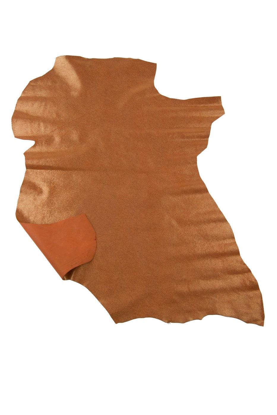 Bundle of 2 orange METALLIC REPTILE printed leather skins, lizard textured suede goatskins, soft bright hides B19474-MT(st) La Garzarara