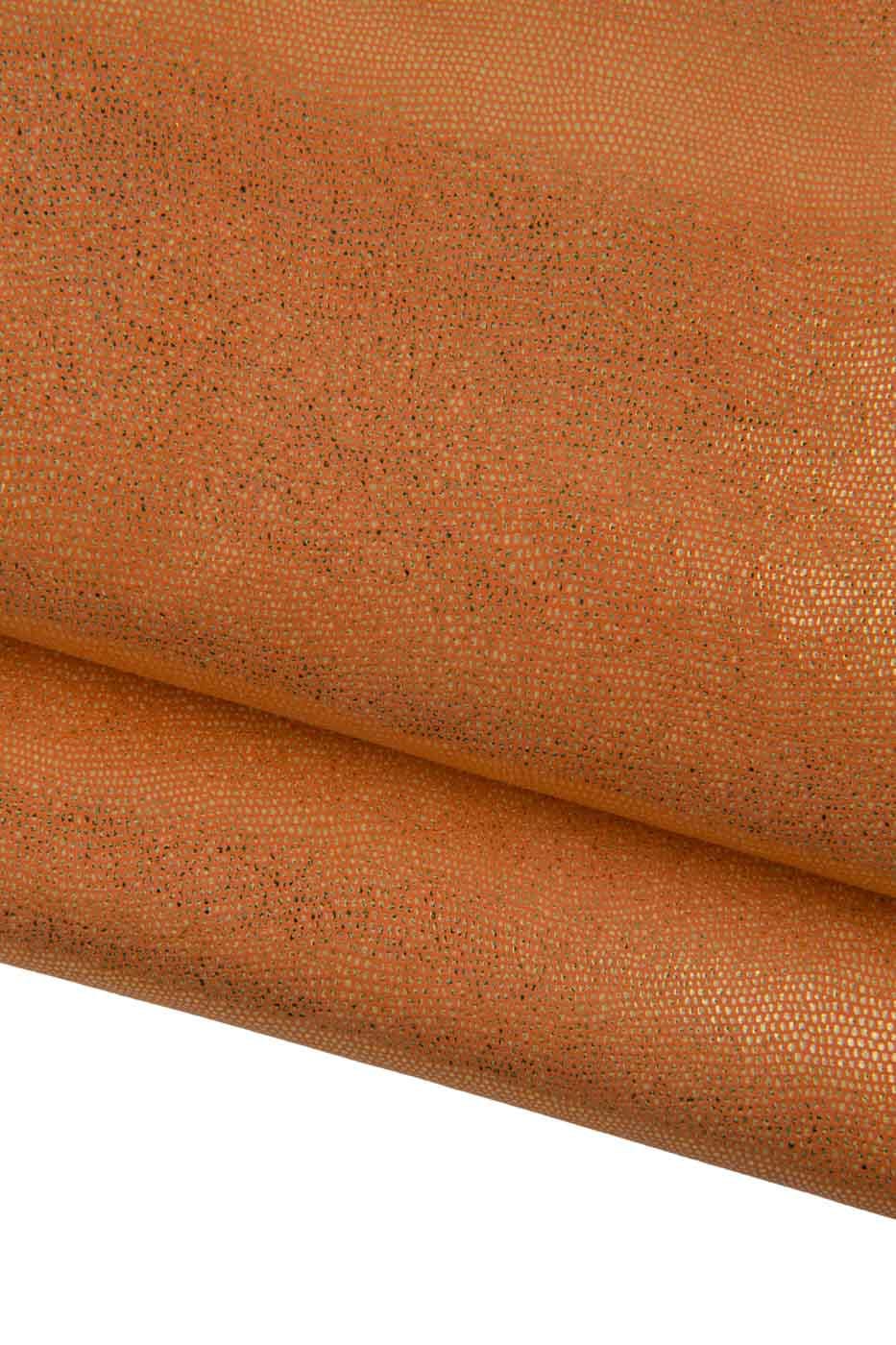 Bundle of 2 orange METALLIC REPTILE printed leather skins, lizard textured suede goatskins, soft bright hides B19474-MT(st) La Garzarara