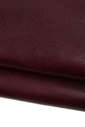 Burgundy genuine pebble GRAIN printed leather hide, GLOSSY soft embossed cowhide, thick calfskin for handcrafted goods B19453-TU Garzarara