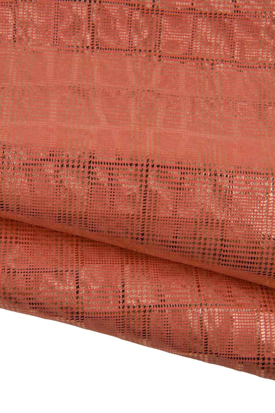 Metallic suede goatskins, orange leather skins with GOLD sparkle geometrical pattern, bright suede hides B19391-MT(st) LaGarzarara