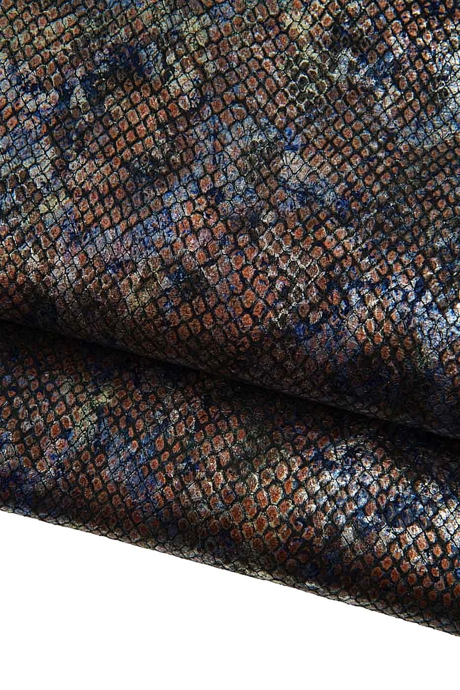 Black PYTHON printed leather hide with multicolor abstract texture, METALLIC printed snakeskin, bright goatskin B19318-MT(st) La Garzarara