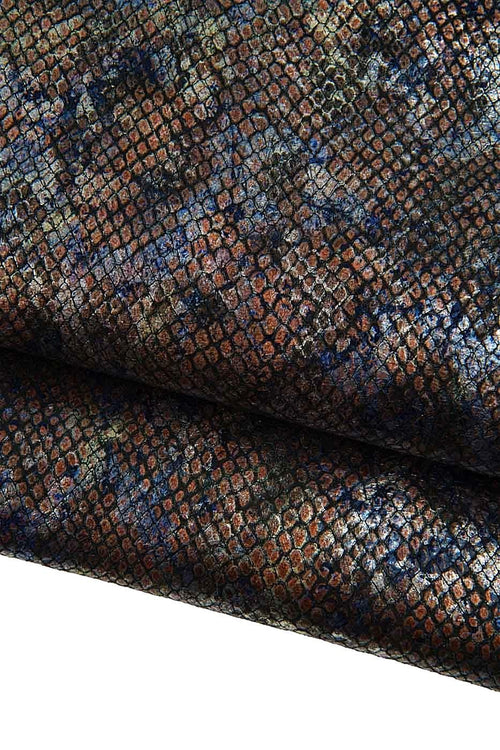 Black PYTHON printed leather hide with multicolor abstract texture, METALLIC printed snakeskin, bright goatskin B19318-MT(st) La Garzarara