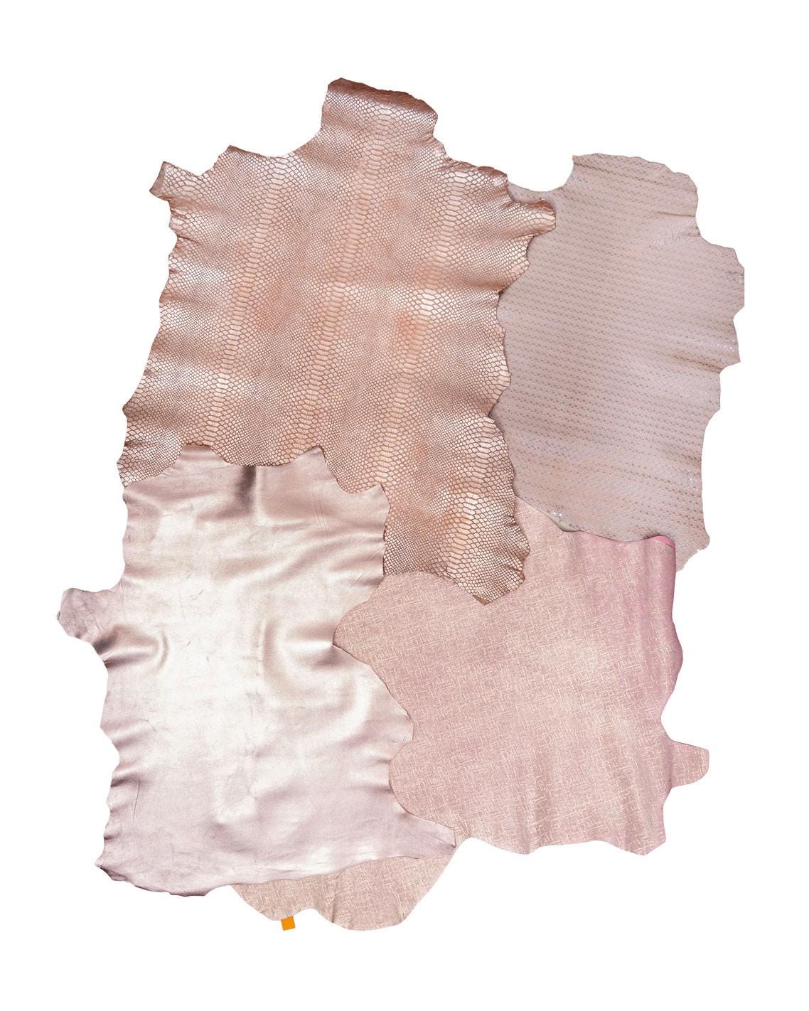 Bundle of 4 powder PINK - platinum leather skins, pack of metallic, printed and iridescent goatskins for DIY B19519-MT(st) La Garzarara