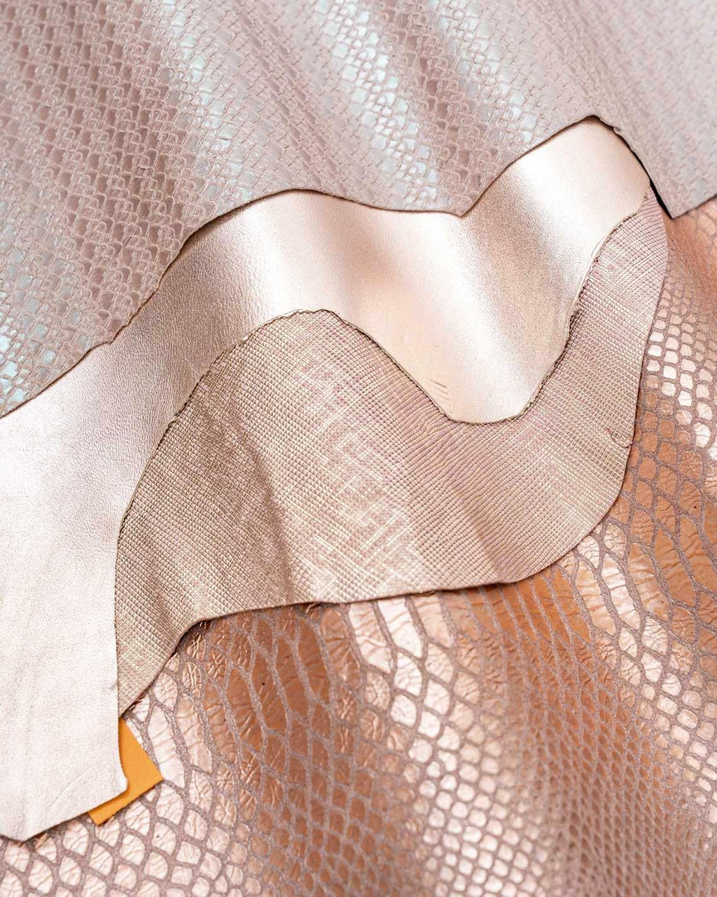 Bundle of 4 powder PINK - platinum leather skins, pack of metallic, printed and iridescent goatskins for DIY B19519-MT(st) La Garzarara