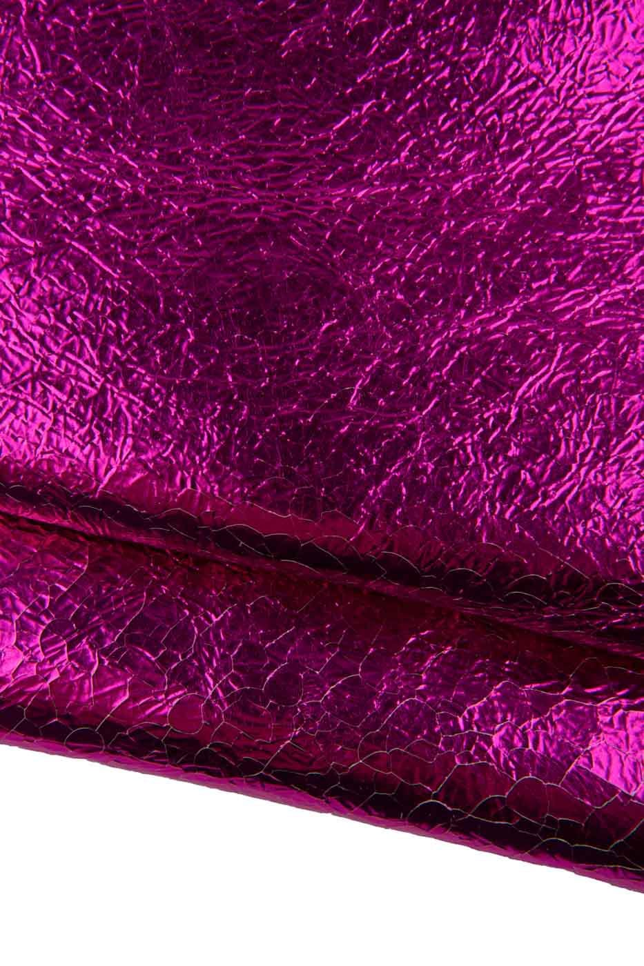 FUCHSIA metallic leather skin, CRACKLED printed soft goatskin, bright sparkle hide for hobbyists B19399-MT(st) La Garzarara