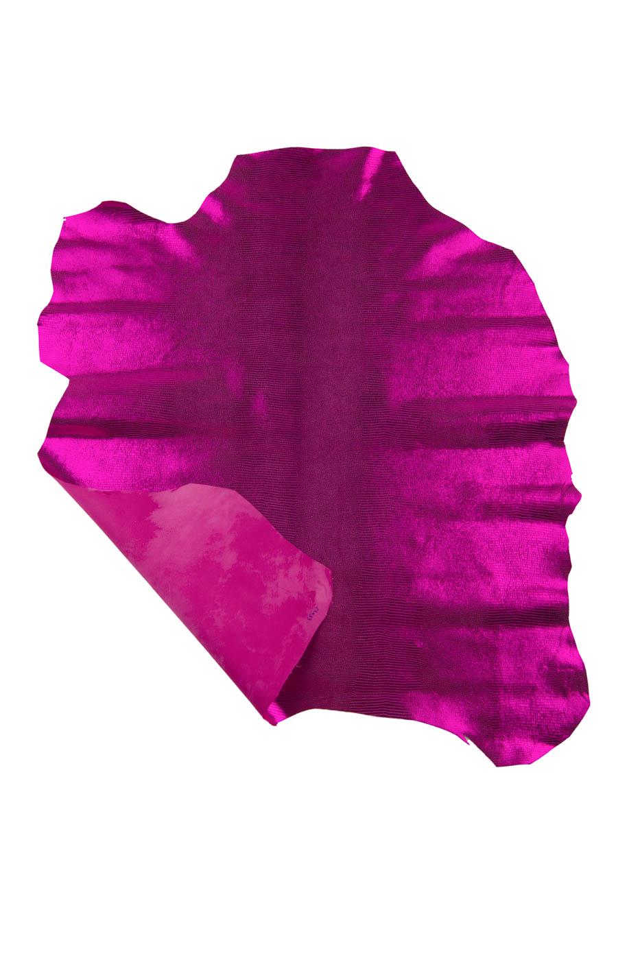 Fuchsia LIZARD printed leather skin, METALLIC reptile textured goatskin, classic brigh soft hide for hobbyists B19400-MT(st) La Garzarara