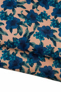 Green - blue FLORAL print on beige goatskin, smooth soft TEXTURED leather skin, for hobbysists B19422-ST La Garzarara