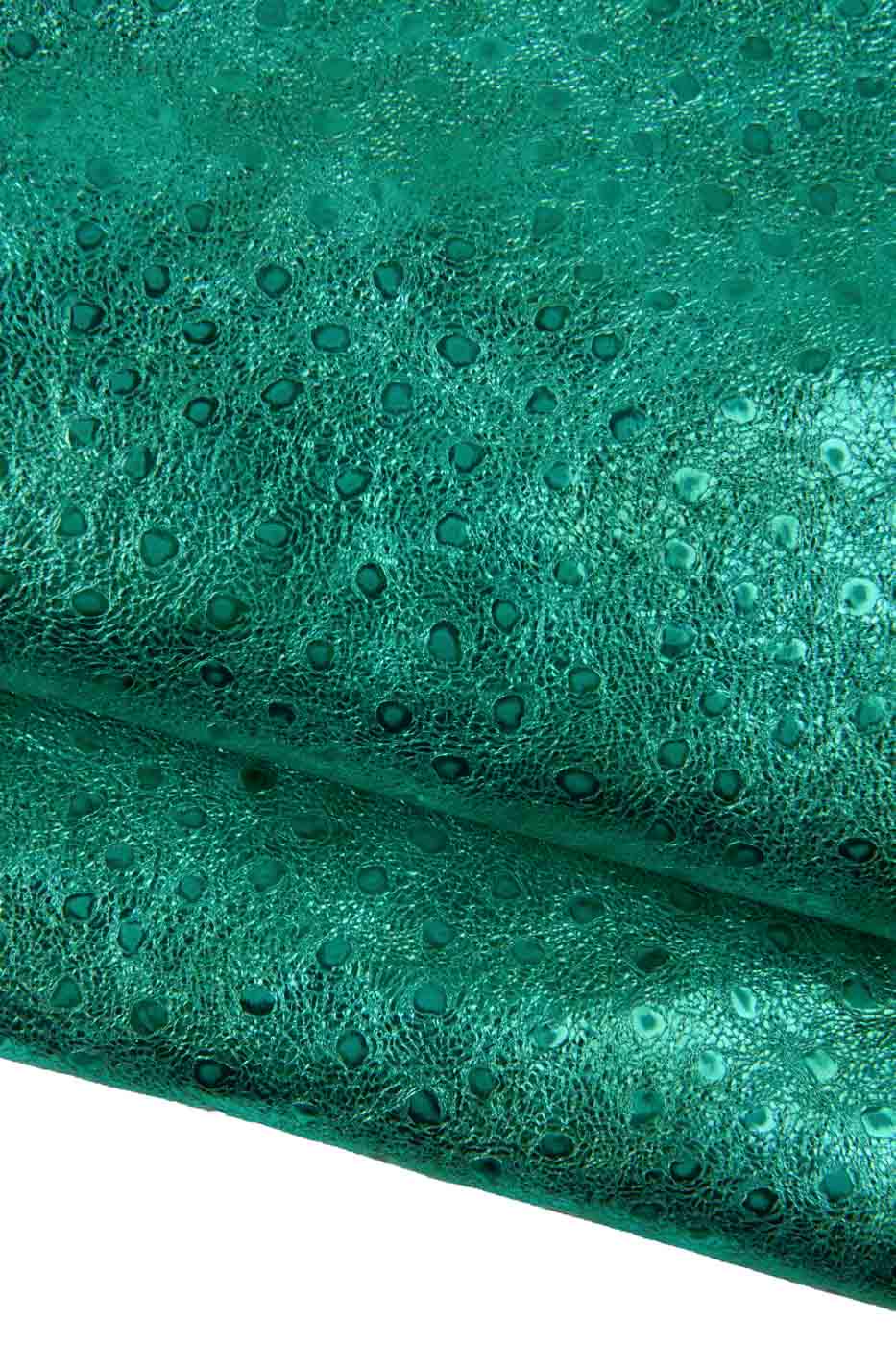 Turquoise METALLIC OSTRICH printed leather skin, sparkle animal printed goatskin, bright soft hide B19478-MT(st) La Garzarara