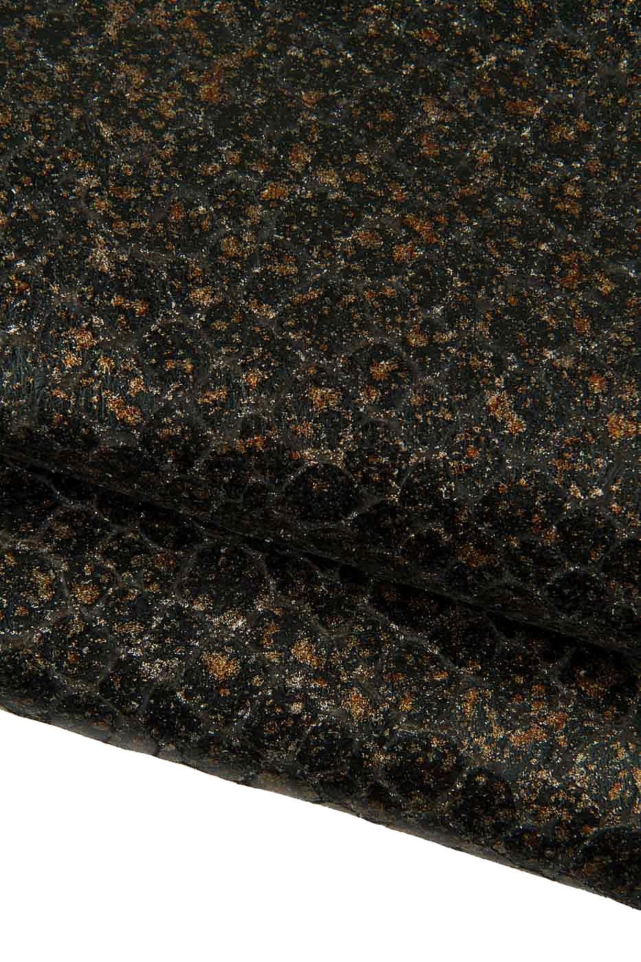 Metallic CROCOCDILE embossed leather hide, black alligator printed skin with bronze SPECKLED pattern, 1.1-1.3 mm B19306-MT(st) La Garzarara