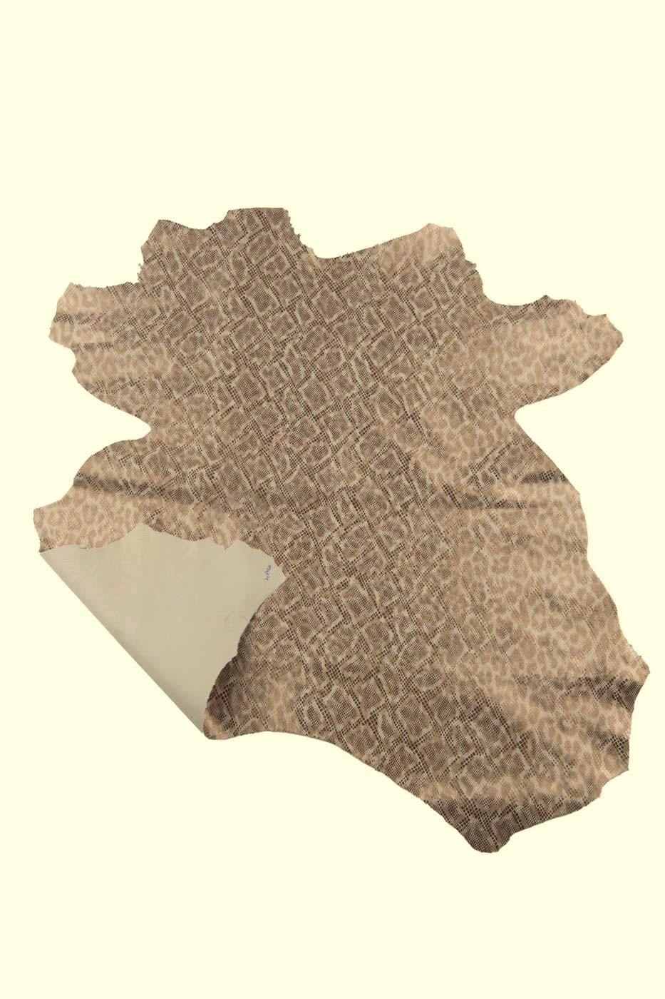 Light gold - beige SNAKE printed leather skin, METALLIC reptile textured suede goatskin, glossy soft python hide B19407-MT(st) La Garzarara