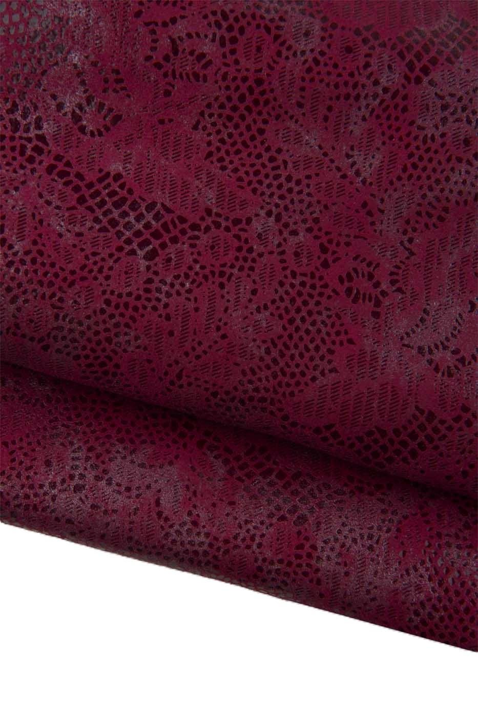 Burgundy FLORAL printed cowhide, metallic TEXTURED split leather hide, flower pattern on soft calfskin B19430-MT(st) La Garzarara