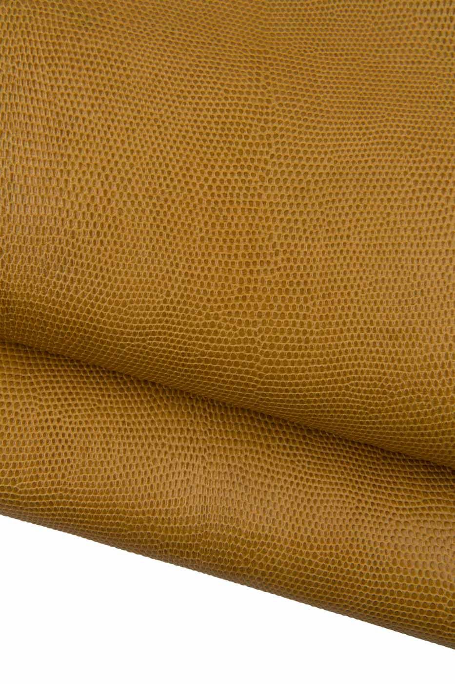 LIZARD printed leather skin, beige - ochre yellow REPTILE embossed goatskin, semi glossy soft cowhide for bags B19337-ST La Garzarara