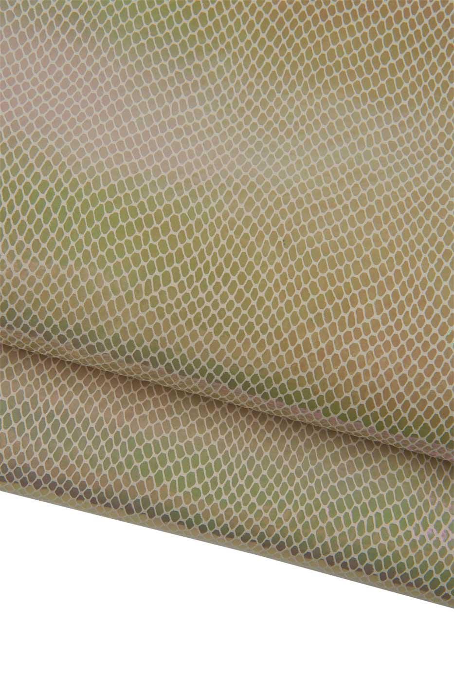 Set of 2 light gold SNAKE printed leather skins, METALLIC reptile textured goatskins, glossy soft python hides B19671-MT(st) La Garzarara
