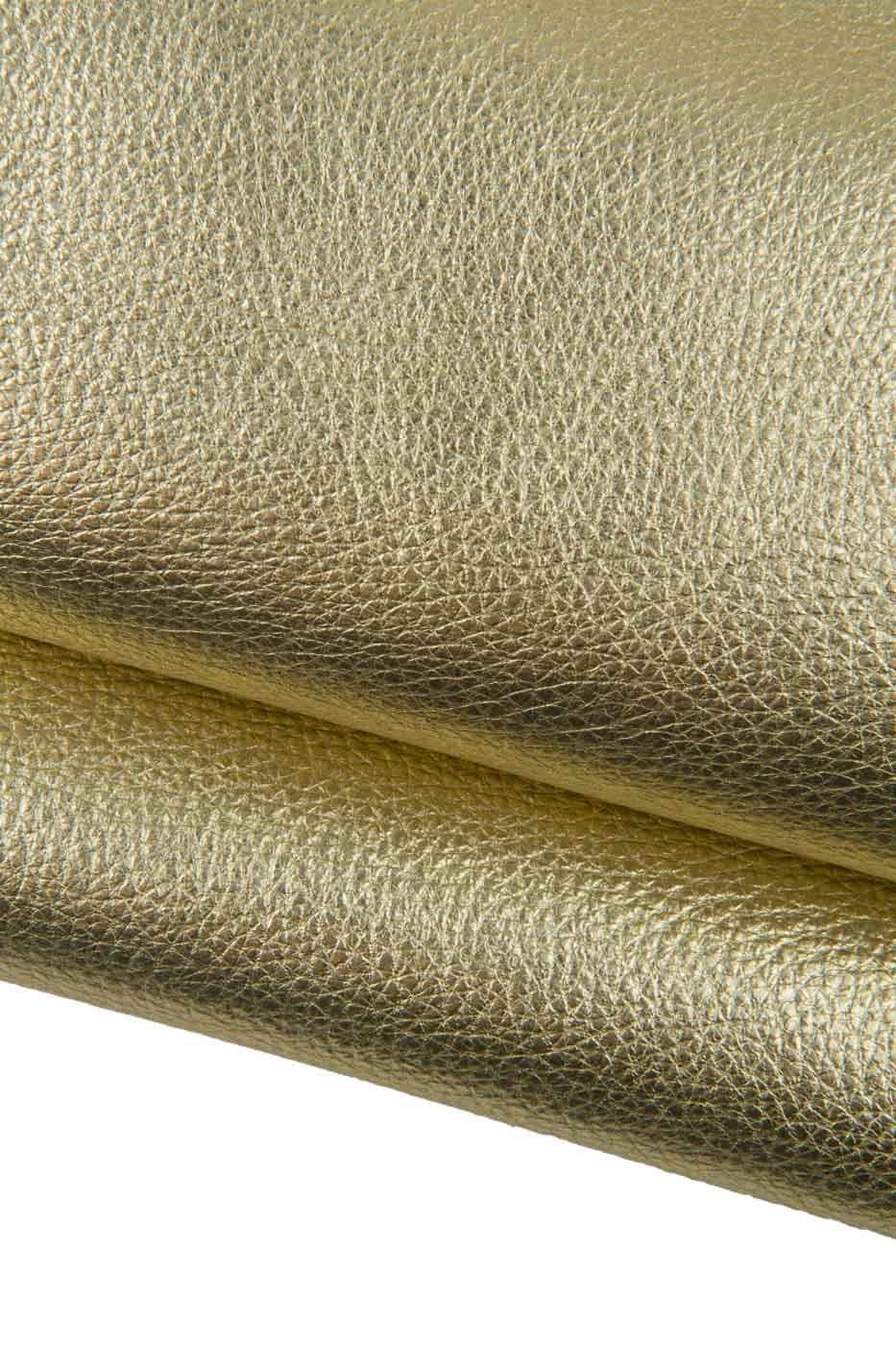 Gold METALLIC leather hide, soft GRAINY cowhide, sparkle thick calfskin for crafters B19440-MT La Garzarara
