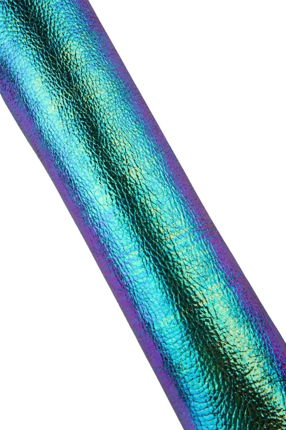 Green - blue IRIDESCENT METALLIC leather hide, pebble grain printed cowhide, bright soft calfskin B19375-MT(st) La Garzarara