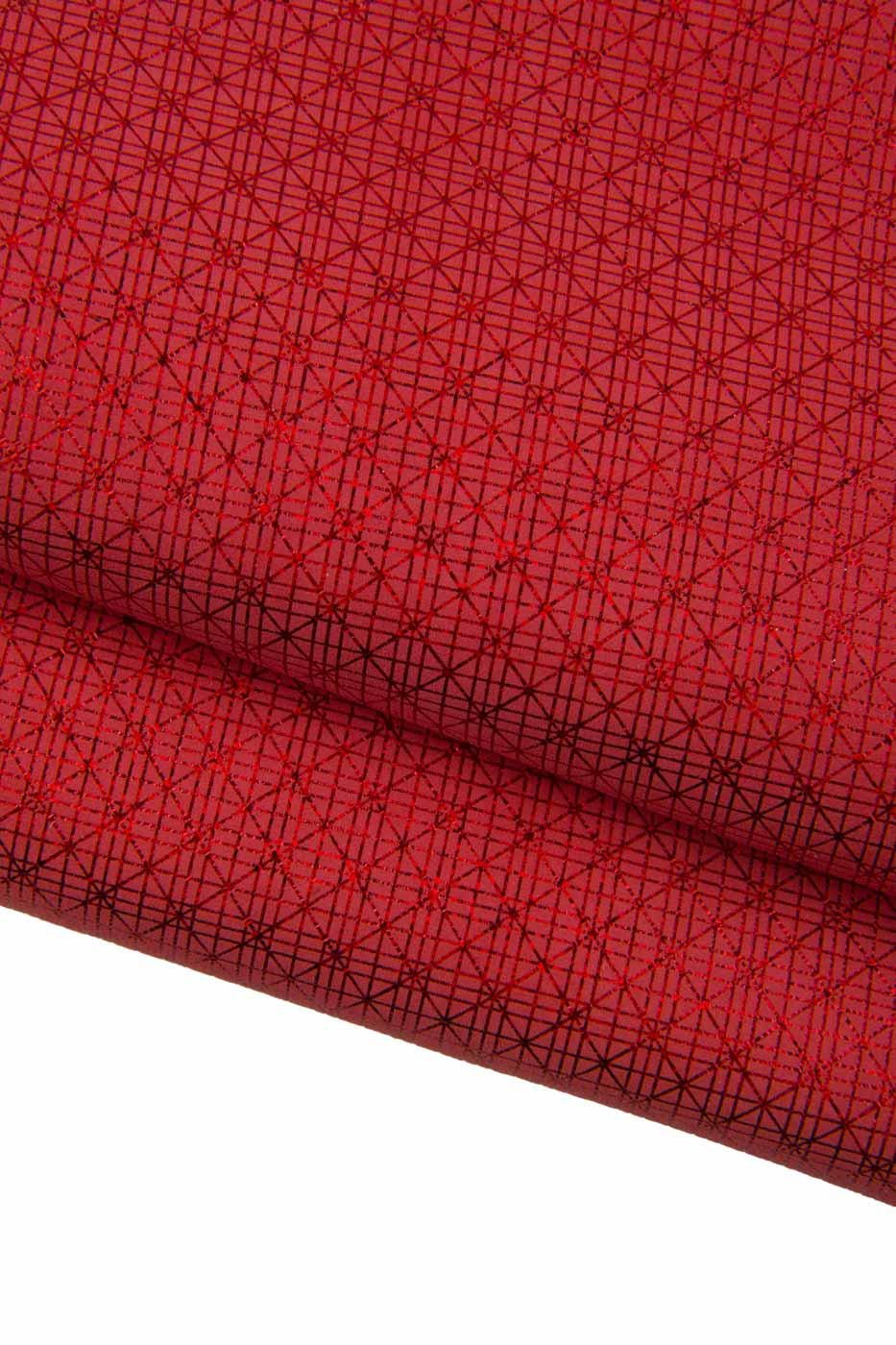 Bundle of 4 RED metallic leather skins, GEOMETRICAL printed suede goatskins, sparkle textured hides for hobbyists B19403-MT(st)