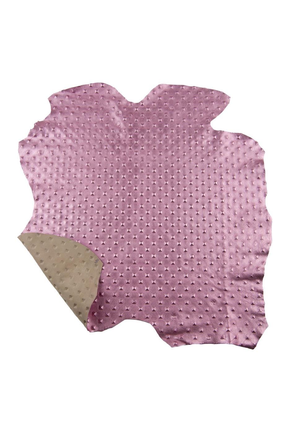 Pink EMBOSSED leather skin, soft metallic goatskin, RELIEF printed hide, 0.8 - 1.0 mm B19388-MT(st) La Garzarara