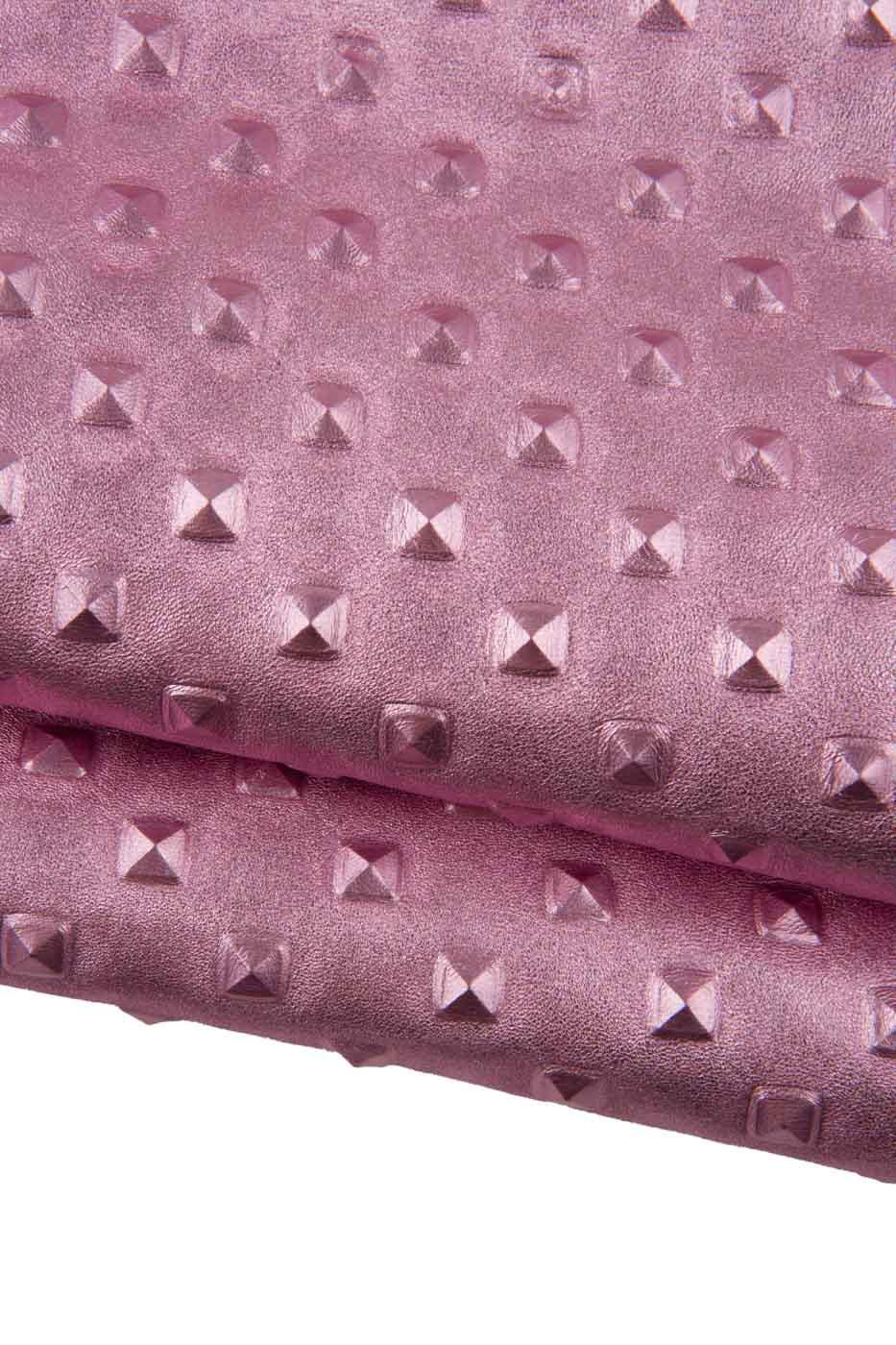 Pink EMBOSSED leather skin, soft metallic goatskin, RELIEF printed hide, 0.8 - 1.0 mm B19388-MT(st) La Garzarara