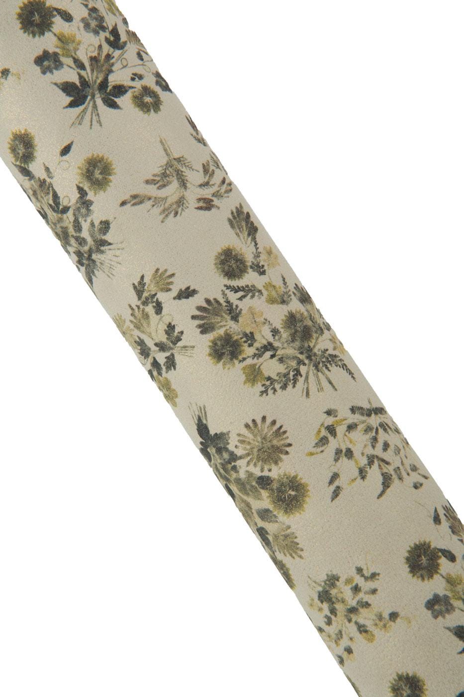 FLORAL textured SUEDE goatskin, yellow - green - grey flower pattern on cream soft glittered leather skin B19470-ST La Garzarara