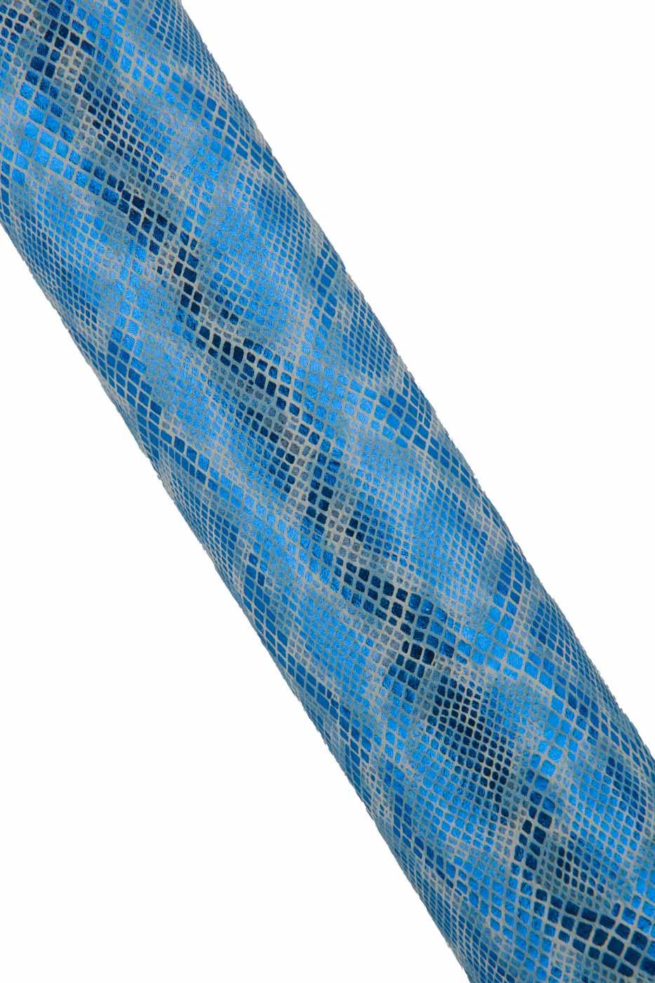 Electric blue metallic REPTILE textured leather skin, SPARKLE python snakeskin, glossy elegant printed material B19486-MT(st) La Garzarara