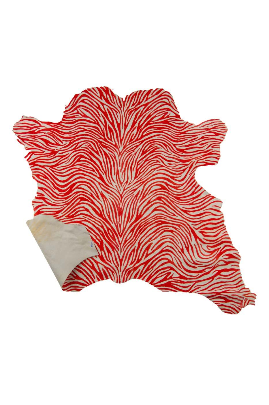 ZEBRA textured hair on leather hide, red- white animal print on hairy cowhide, elegant PONY leather for crafting B19377-CV La Garzarara
