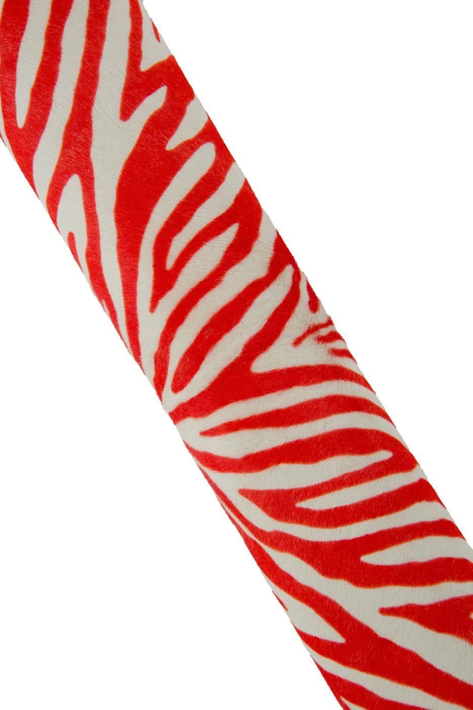 ZEBRA textured hair on leather hide, red- white animal print on hairy cowhide, elegant PONY leather for crafting B19377-CV La Garzarara
