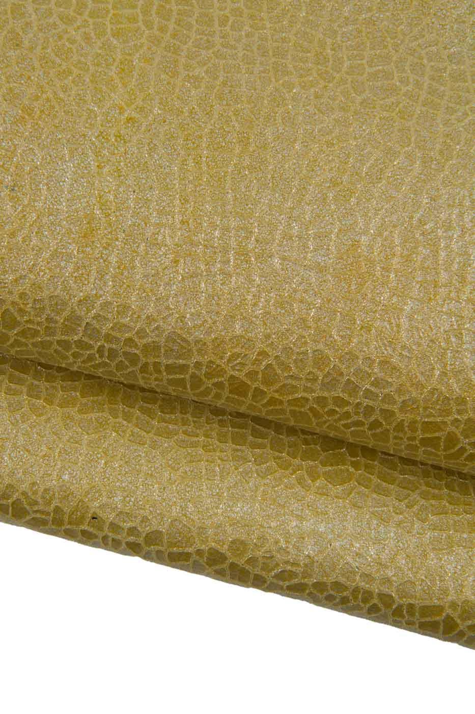 Set of 2 light gold CROCODILE printed leather skins: METALLIC embossed goatskin, glossy soft sparkle hide B19460-MT(st) La Garzarara
