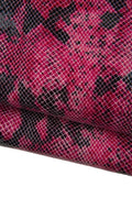 Dark pink GLOSSY PYTHON printed leather hide, reptile textured cowhide, magenta red soft snakeskin for crafters B19428-ST La Garzarara