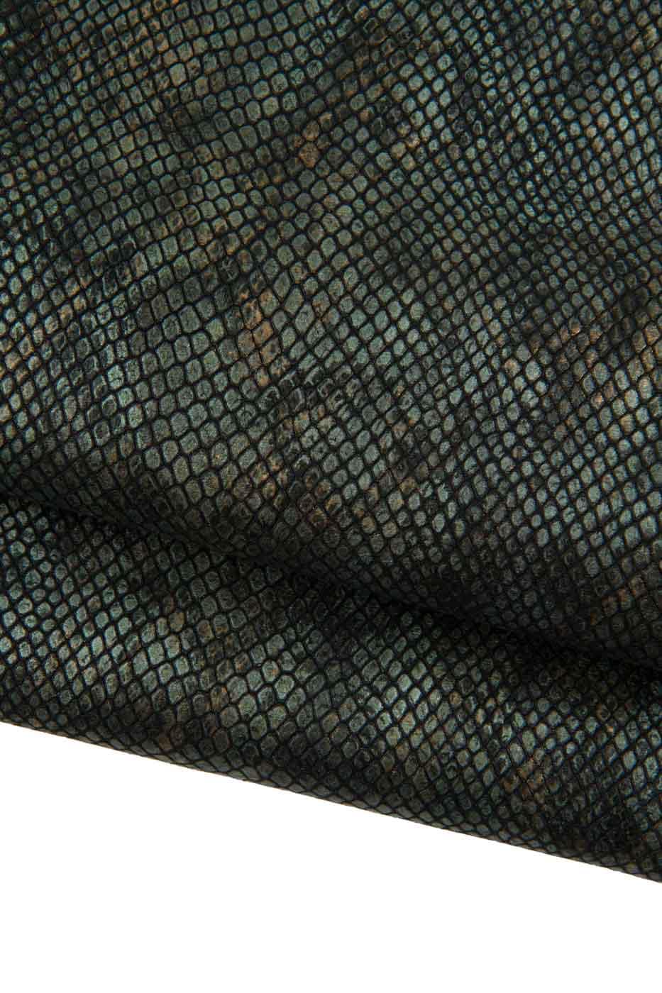 METALLIC PYTHON textured leather skin, steelmetal, black, bronze reptile printed goatskin, glossy soft hide B19316-MT(st) La Garzarara